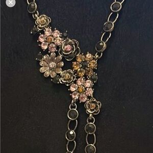 Erica Lyons floral crystal Neaklace bronze tone